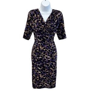 Connected Apparel Abstract Purple and Tan Midi Dress